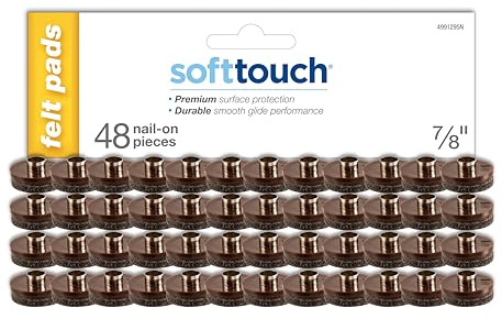 SoftTouch 7/8 Round Nail-On Felt Furniture Sliders, Protective Heavy-Duty Felt Pads for Wood Furniture and Hard Surfaces, 48-Count, Brown