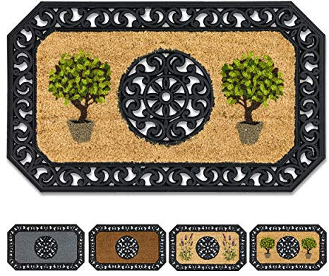 Carpido Fußmatte Beige Bäume rund – Sauberlauf 45x75 cm – Türmatte Innen Bereich – Eingangsmatte für den überdachten Außenbereich – Kokosmatte mit Gummirand