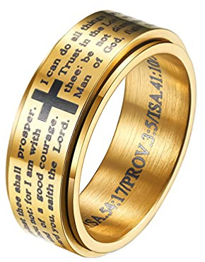 HIJONES Homme Acier Inoxydable Bible Verset Seigneurs Prière Croix Dieu Anneau 3 Couleurs Spinner Or Anneau Taille 68