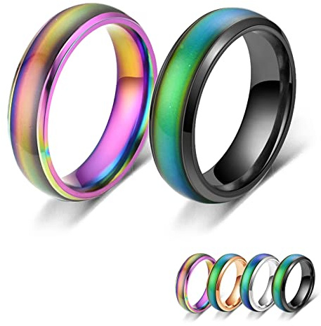 Bymivofun 2 stycken stämningsringar, temperaturkänslomässig ring, rostfritt stål färgförändring, stämning, för vän flickvän daglig fest födelsedag alla hjärtans dag årsdag