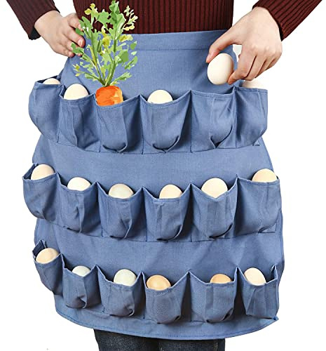 ETRAVEL Tablier de collecte d'œufs, tablier de ferme pour recueillir les œufs, poche de collecte d'œufs de poule, parfait pour contenir plusieurs poches d'œufs, bleu, M