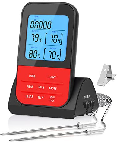 Termometro da Forno con Doppia Sonda Termometro Cucina Digitale con Retroilluminazione Termometro Barbecue con Modalità Timer e Display LCD per Carne, Forno Grill, Affumicatore, Cottura BBQ