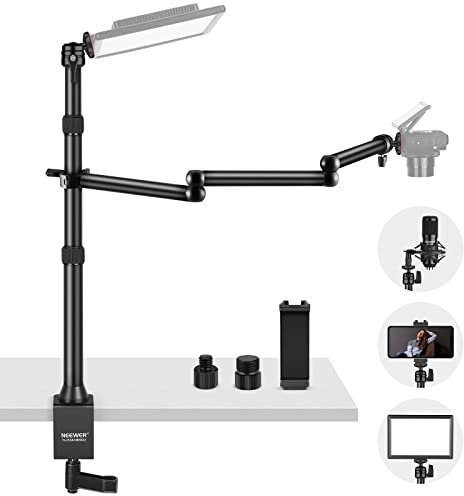 NEEWER Verbesserter Tisch Kamerahalterungsständer mit 3 teiligem flexiblem Arm, über Kopf höhenverstellbarer Ständer mit Telefonhalter,Kugelkopf für DSLR Kamera,Telefon,LED Licht,Webcam,TL253A + MH022