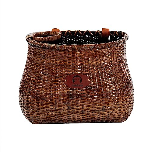 Cykelkorg för kvinnors strandkryssare eller skoter De ursprungliga korgarna för flätning med inbyggd kopphållare för främre styret-klassisk vintage stil handgjord naturlig rottingkorg (fläckad)