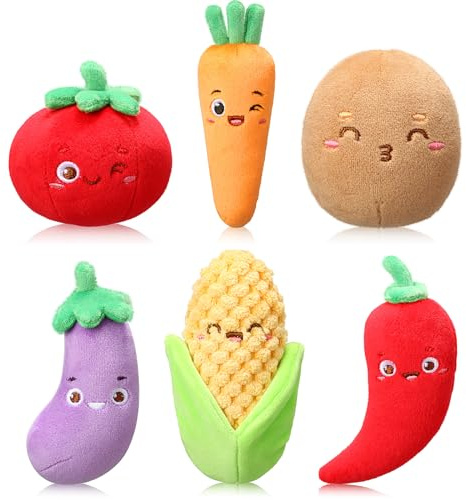 Aoriher 6 Pcs Vegetable Plush Bulk Colorful Cute Stuffed Mini Eggplant Chili Corn Tomato Carrot Potato Backpack Keychains Pendant Sensory Gifts for Birthday Party Favors
