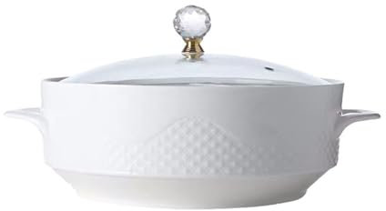 UGCER Sopera de cerámica con Tapa de Vidrio, Cuenco de Sopa de Porcelana con Asas Dobles para Restaurante, Cocina casera,1600ML