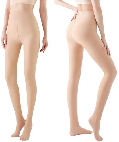 Arkim Collant polaire femme effet Nude transparent, Legging Collant femme hive grande taille, Collants thermiques pour femme - Doublure d'hiver - Faux translucide