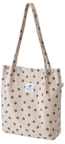 Funtlend Cord Umhängetasche Damen Groß Cord Tasche Damen Cordtasche Shopper Handtasche Schultertasche für Uni Arbeit Mädchen Schule Büro