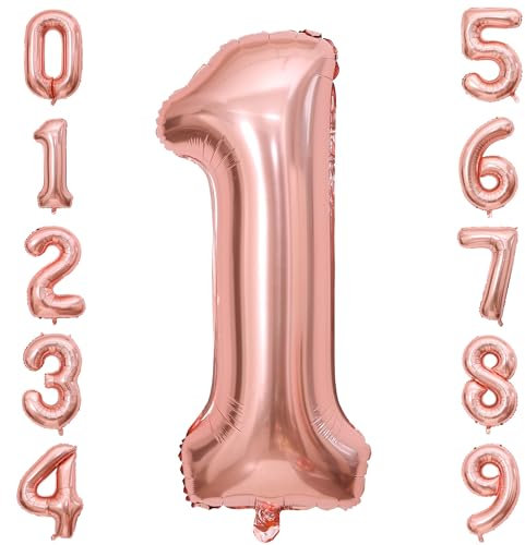 Rose Gold 1 Number Balloons,40 Inch Big 1 Balloon Numbers Rose Gold 1 Foil Mylar Balloons for Birthday Party Anniversary Events