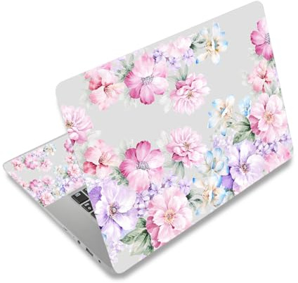 ARTSO 12 13 14 15 15,4 15,6 tum laptop skal klistermärke dekal universal Netbook hudklistermärke återanvändbar mjuk anteckningsbok konst skydd dekal, grå rosa blomma