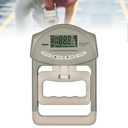 Dynamómetro digital de mano, 90 kg/200 libras, dinamómetro de mano con 19 juegos de placas individuales, agarre inteligente y sensible, instrumento de fuerza de agarre electrónico, gran pantalla LED