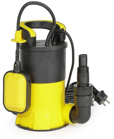 Wiltec Pompe à eau immergée à aspiration plate 900 W – Jusqu’à 1 mm – 17000 l/h – Refoulement max. 9 m, profondeur max. 7 m – Interrupteur à flotteur, Thermorégulateur – Pompe submersible Eau propre