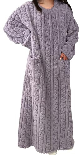 Zeiayuas Fleece Nightdress for Women UK Clearance Long Sleeve Fluffy Maxi Dress Ladies Fuzzy Teddy Loose Long Dresses Winter Warm Lounge Dress Pyjamas Sleepwear Flannel Pjs with Pockets Purple