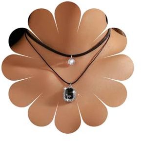 Inateannal Collier de tour de cou en cuir en couches Chaîne de corde en cuir noir Collier de cristal noir Bijoux de chaîne de pendentif en cristal pour les femmes