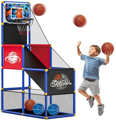 Adjustable Basketball Hoop for Kids Toddler Ages 3-8, Side-Mount & Top-Mount, Indoor Outdoor Carnival Games Competitions, Gift Boys & Girls Beg for, Rain or Shine, The Game Never Stops