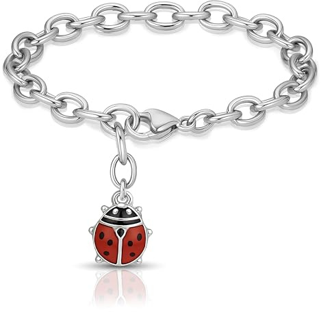 SAGA GIOIELLI® Bracciale Donna in Acciaio Portafortuna – Ciondolo a Scelta: Quadrifoglio, Coccinella o Ferro di Cavallo – Confezione Regalo Inclusa