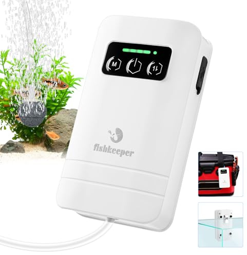fishkeeper Rechargeable Aquarium Air Pump, Aerator Fish Tank Air Pump Up to 60 Gallons Portable Battery Powered Oxygen Pump with Clip for Most Bait Buckets, Power Outages and Emergency (2W 30GPH)
