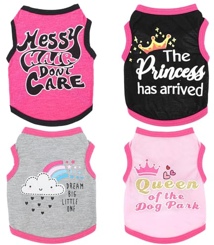 4 pezzi Chihuahua Abbigliamento Cane Carine Cane Bambina Cani Piccoli Cani Morbido Confortevole Rosa XXS Abbigliamento Cane Pet Camicia per Cani Teacup Cani Yorkies, Cuccioli, Gattini