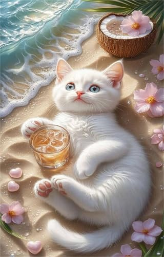 Puzzle 700 Pieces Animal Plage Chat, Jeux éducatif Défi Jouets Puzzles Classiques, Parfaitement Emboîtable Lettres au Dos, pour Vous Faciliter Le Travail pour Hommes Femmes Plus âgés 52 x 38 cm