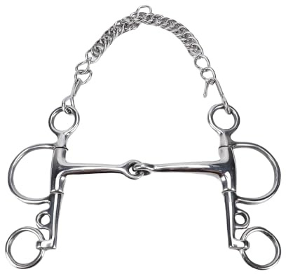 HEEPDD Mors D'entraînement pour Chevaux en Acier Inoxydable, Embout de 14 Mm D'épaisseur, Double Bride avec Crochet et Chaîne à œillets, pour Tourner avec Précision, élever la Tête,