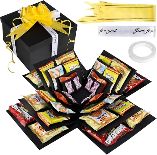 DMJJSD 5 Layer Creative Explosion Gift Boxs, Surprise Gift Box Explosion DIY Snack Surprise Box Exploding Gift for Birthdays, Christmas, Valentine's Day, Anniversaries- Black