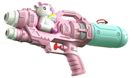 Pistola d'Acqua Doppio Foro per Bambini e Adulti, Portata 5-8 Metri, Fucile Ad Acqua per Feste Giardino Estive- Unicorno Rosa