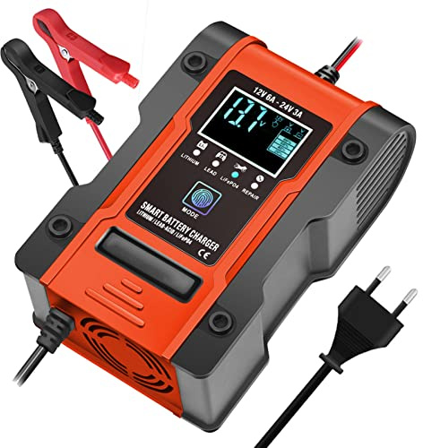 Bilbatteriladdare, 12V 7A blybatteriladdare, LCD-skärm Smart batterihållare 7-stegs underhållsladdare för bil, motorcykel, gräsklippare, marinbåt, SUV, ()