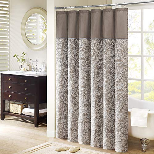 Madison Park Aubrey design randig topp modern duschdraperi, Jacquard traditionella duschdraperier för badrum, 183 x 183 cm, blå