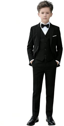 YuanLu Baby Boys Black Suit Ring Bearer Outfit Wedding Guest Dress Clothes Kids Slim Fit Formal Wear 2T Suits for Toddler Boy
