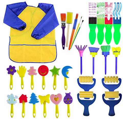 EVNEED Paint Sponges for Kids,29 pcs of fun Paint Brushes for Toddlers,Sponge painting brushes for toddler,childrens paint brushes and rollers