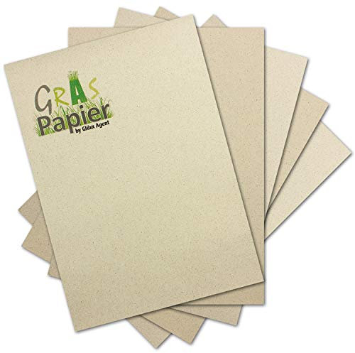 100x ÖKO Briefpapier aus Graspapier DIN A4 - Recycling Papier 120 g/m² - Umwelt Bastelpapier für Einladungen oder Menükarte - Glüxx Agent