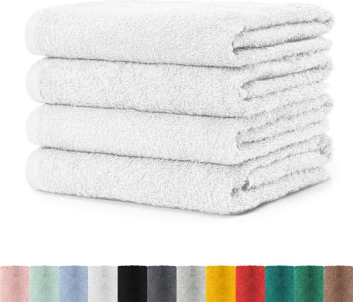 BaSaTex - Handtuch Set 4er Pack 50x100 cm - Frottee-Handtücher mit Aufhängeschlaufe aus weicher saugfähiger Baumwoll - Badhandtücher Öko-Tex Made in Green Zertifiziert - Weiss