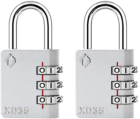 Zarker XD35 Combination Lock, 3-Digit Padlock for School Gym Sports LockerLock, Fence, Toolbox, Case, Hasp Storage (2-Pack, Gray)
