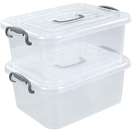 Kekow 2-Pack Clear Storage Latch Box, Plastic Containers with Lids, 8 L