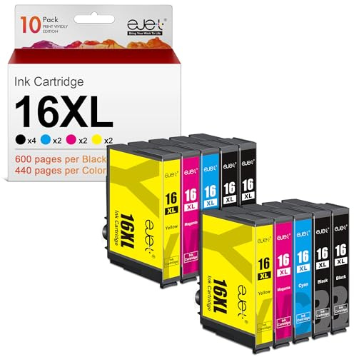ejet Kompatibel Tintenpatrone als Ersatz für Epson 16 16XL Druckerpatronen WF-2630 WF-2760 WF-2540 WF-2660 W-F2750 WF-2650 WF-2510 WF-2520 WF-2530 WF-2010 (4 Schwarz/2 Cyan/2 Magenta/2 Gelb,10er Pack)