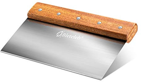 Bleteleh 8-inch Long Bench/Dough Scraper, Stainless Steel Blade, Commercial Kitchen Tool with Wooden Handle (8-inch Long)