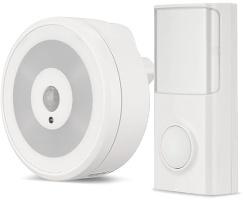 REV Funkklingel Set - Klingel Haustür 50m Reichweite, optisches Signal, 80dB, 4-stufige Lautstärkeregelung, mit Bewegungsmelder & Nachtlicht, grau