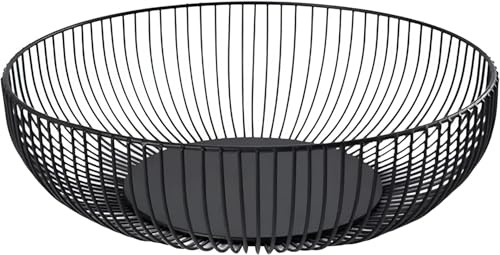 7UYUU Fruit Bowl for Kitchen Counter, Black Wire Fruit Bowl, Metal Countertop Fruit Basket, 11 Inches Round Holder for Lemon, Banana, Candy, Snack in Office (Round C)