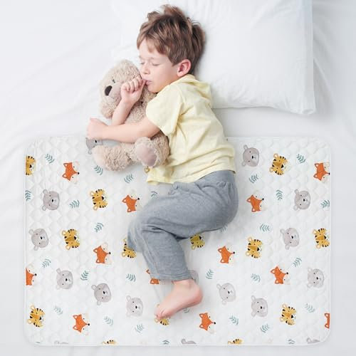 WOVENX Bio-Inkontinenzeinlagen für Kinder und Kleinkinder, 5-lagig, wasserdicht, für Bettnässen über Nacht, wiederverwendbar und waschbar, für Doppelbetten bis volle Betten, 86,4 x 132,1 cm, Tigerbär,