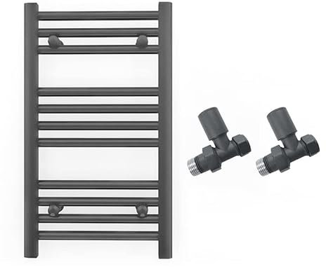 Myhomeware 300mm Wide Straight Anthracite Grey Heated Bathroom Towel Rail Radiator With Valves For Central Heating UK (With Straight Valves, 300 x 600 mm (h))