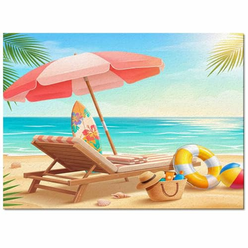 Area Rug Non Slip Rug Pad Floor Mat 60 x 82 Inch Summer Sandbeach Umbrella Deckchairs Ocean Palm Pattern Bedside Rug Decorative Carpet for High Traffic Areas Dining Room Office