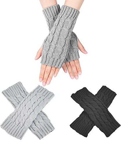 skytowards 2 Paar Handschuhe Fingerlose Strickhandschuhe Handstulpen Fingerfrei Pulswärmer Damen Armstulpen Kurzer Halb Fingerhandschuhe Stricken Fingerless Gloves Handgelenkwärmer für Winter