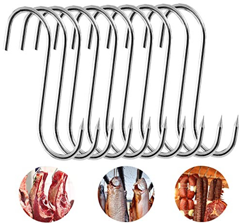 10 ganci da macellaio da 15 cm, in acciaio inox, da cucina, con estremità a punta, robusti e durevoli per affumicare, lavorazione della carne, barbecue