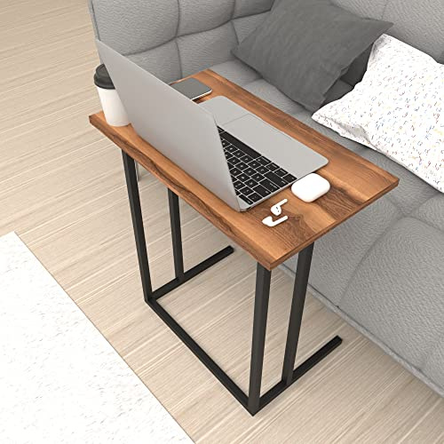 [en.casa] Tavolino Laterale (AxLxP) 65,5 x 60 x 35,5 cm Tavolino Basso con Piano di Appoggio per Notebook PC Portatile Consolle da Divano - Effetto Noce