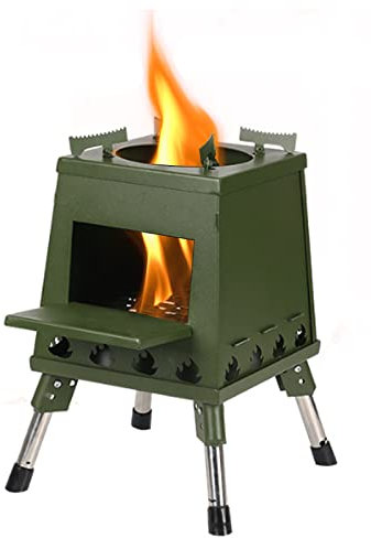 Camping Holzofen Tragbar Holzofen, Leicht Faltbar Rucksackkocher, Campingkocher Mit Mehreren Brennstoffen Für Das Kochen Im Freien Auf Reisen,Green-Big