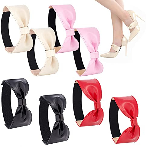 PH PandaHall High Heel Shoe Straps 4 Pairs Bowknot Elastic Shoe Laces PU Leather Anti Loose Shoelace Belt Ankle Straps Detachable Shoes Strap Band for Holding Loose High Heel Shoes