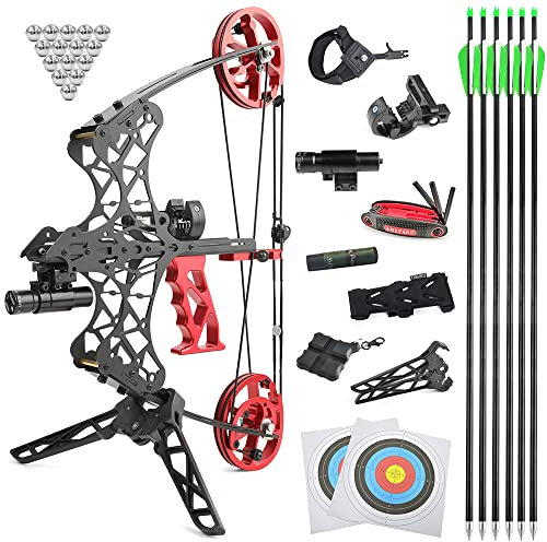 HNZMDY Bogenschießen Dual-Purpose Compound Bogen Jagdbogen Katapultbogen für Stahlkugel und Pfeil Ziehgewicht 35-38lbs Short-Axis Compound Bogen Links/Rechts Hand (Typ 2: Bogen Set)