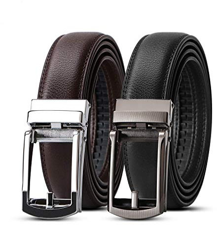 WERFORU 2 Stück Herren Ledergürtel Automatik Leder Gürtel für Anzug und Freizeit Ratschengürtel für Männer mit Automatischer Schnalle