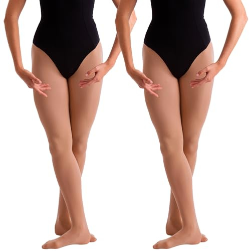 2 Pairs Dance Ballet Footed Tights (Age 11-13) (Tan)