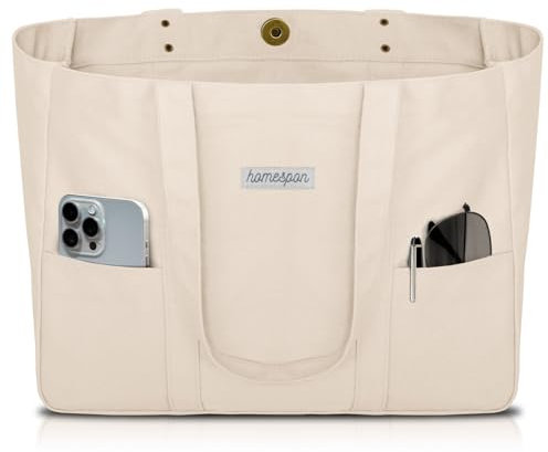 HOMESPON Canvas Tote Bag Damen Handtasche Groß Shopper Taschen Umhängetasche mit Laptop Fach (Beige)